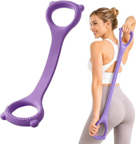 Purple Shoulder Back Stretching Band Silicone Pull Exerciser Flexible Resistance Strap for Fitness Training Home Gym Workout
