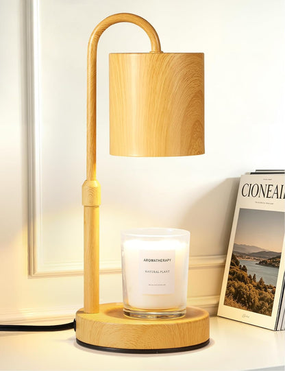 Briever Dimmable Candle Warmer Lamp with Timer, Height Adjustable Electric Candle Wax Warmer, Christmas Birthday Gifts for Women Mom, House Warming Gifts New Home Room Decor, Walnut Solid Wood Base