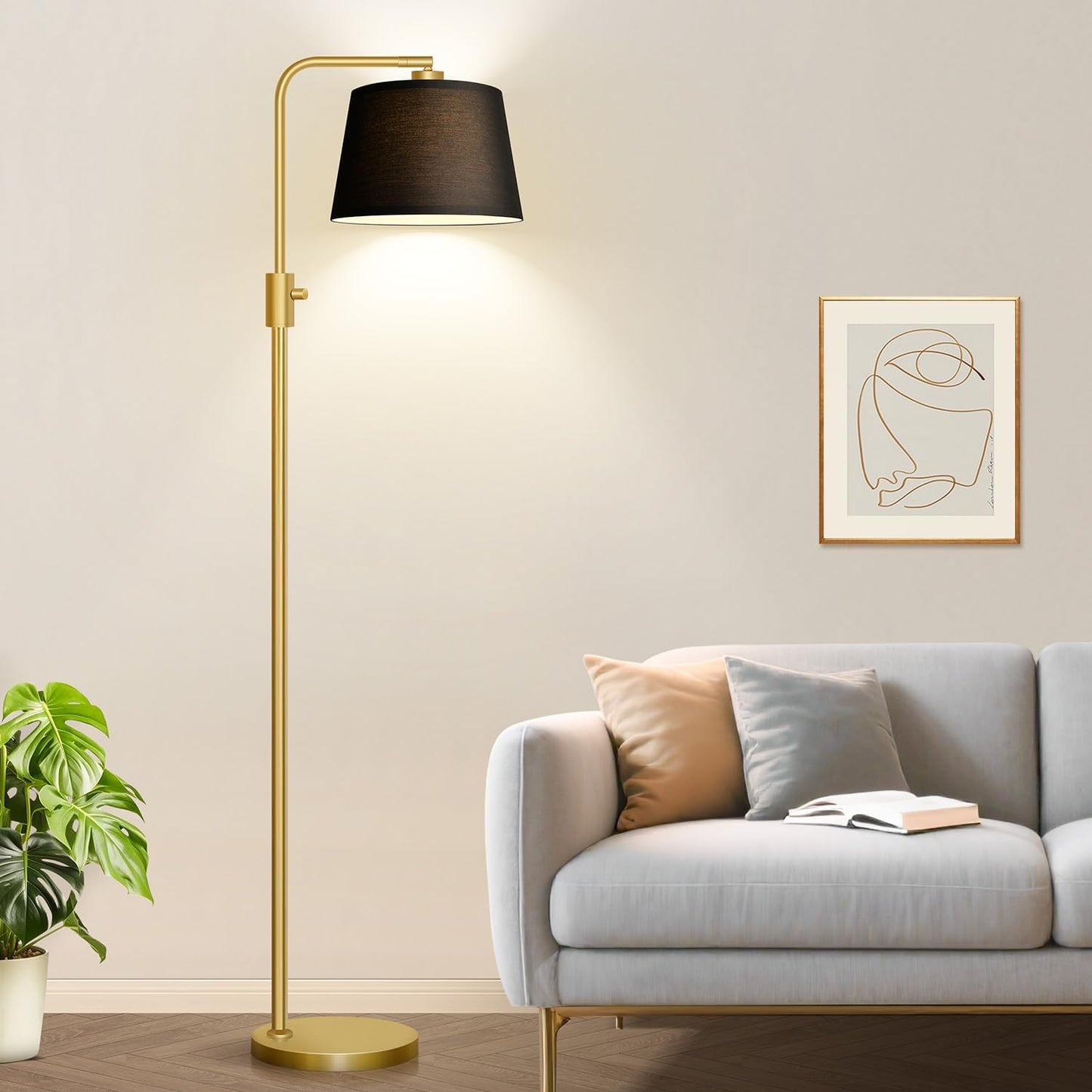 【Upgraded】 Dimmable Floor Lamp, 1000 Lumens LED Edison Bulb Included, Arc Floor Lamps for Living Room Modern Standing Lamp with Linen Shade, Tall Lamp for Bedroom Office Dining Room- Black