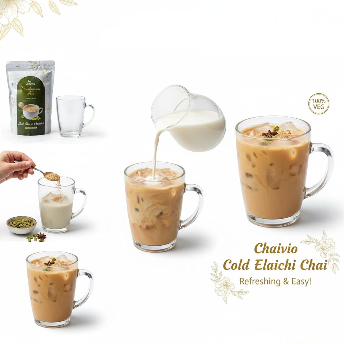 Chaivio Masala Chai Tea Latte, Unsweetened Instant Powder, Authentic Chai-with Natural Ingredients, No Preservatives, Tea Powder, Quick and Healthy Chai(1 lb)