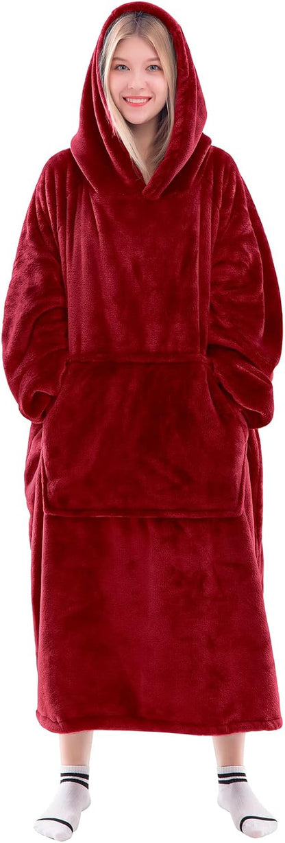 Waitu Wearable Blanket Sweatshirt Gifts for Women and Men, Warm and Cozy Giant Blanket Hoodie, Thick Flannel Blanket with Sleeves and Giant Pocket - Dark Gray