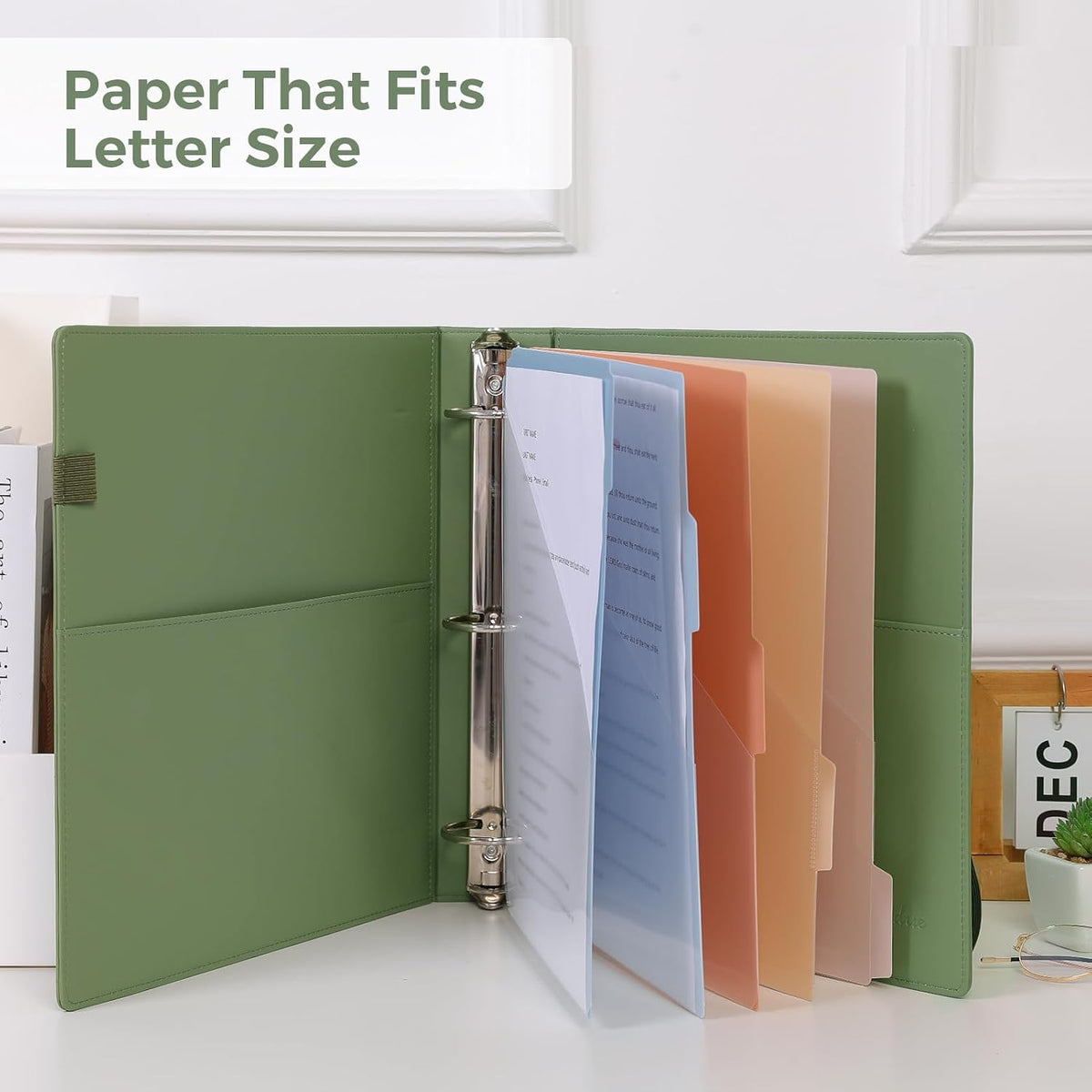 SKYDUE 3 Ring Binder with Clipboard, 13.2" × 10.2" Faux Leather 1 Inch Binder Organizer with 5 Pocket Dividers, Notepad, Labels & 2 Storage Pockets for Teachers, Students, Nurses & Office Work