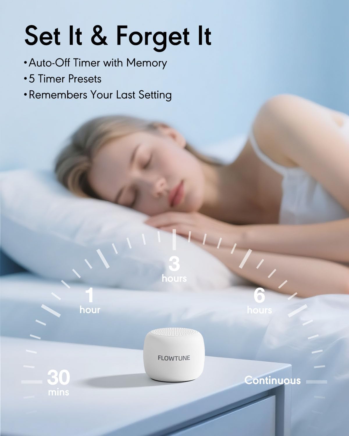 FLOWTUNE Sound Machine White Noise Machine for Baby Adults, 18 Non-looping Sounds, Timer, Memory Function, Portable Sleep Sound Therapy Gift (Mint Green)