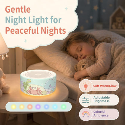 Kipcush White Noise Machine for Baby & Adults, 30 Soothing Sounds, Soft Non-Glare Nursery Lamp, 8 Color Night Lights, Memory Function (Angel V1 White, Standard)