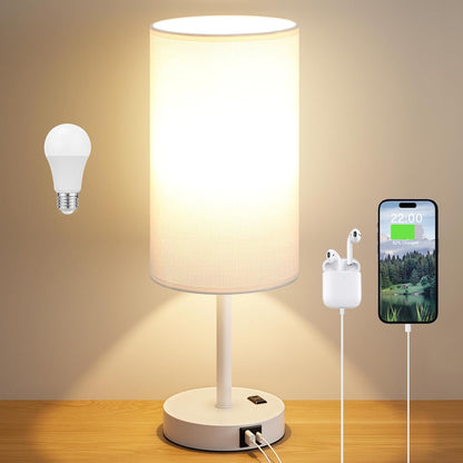 Dicoool Touch Bedside Table Lamp with USB - 3 Way Dimmable Wood Lamp for Bedroom Nightstand, Desk Lamp with Charging Station for Dorm, Living Room, Office, Kids Room, Small, 14in