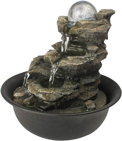 15.7” High Rock Falls Tabletop Water Fountain with LED Lights - Indoor 5-Tier Cascading Fountain for Home and Office Decor (Gray_3, 15.7" high)