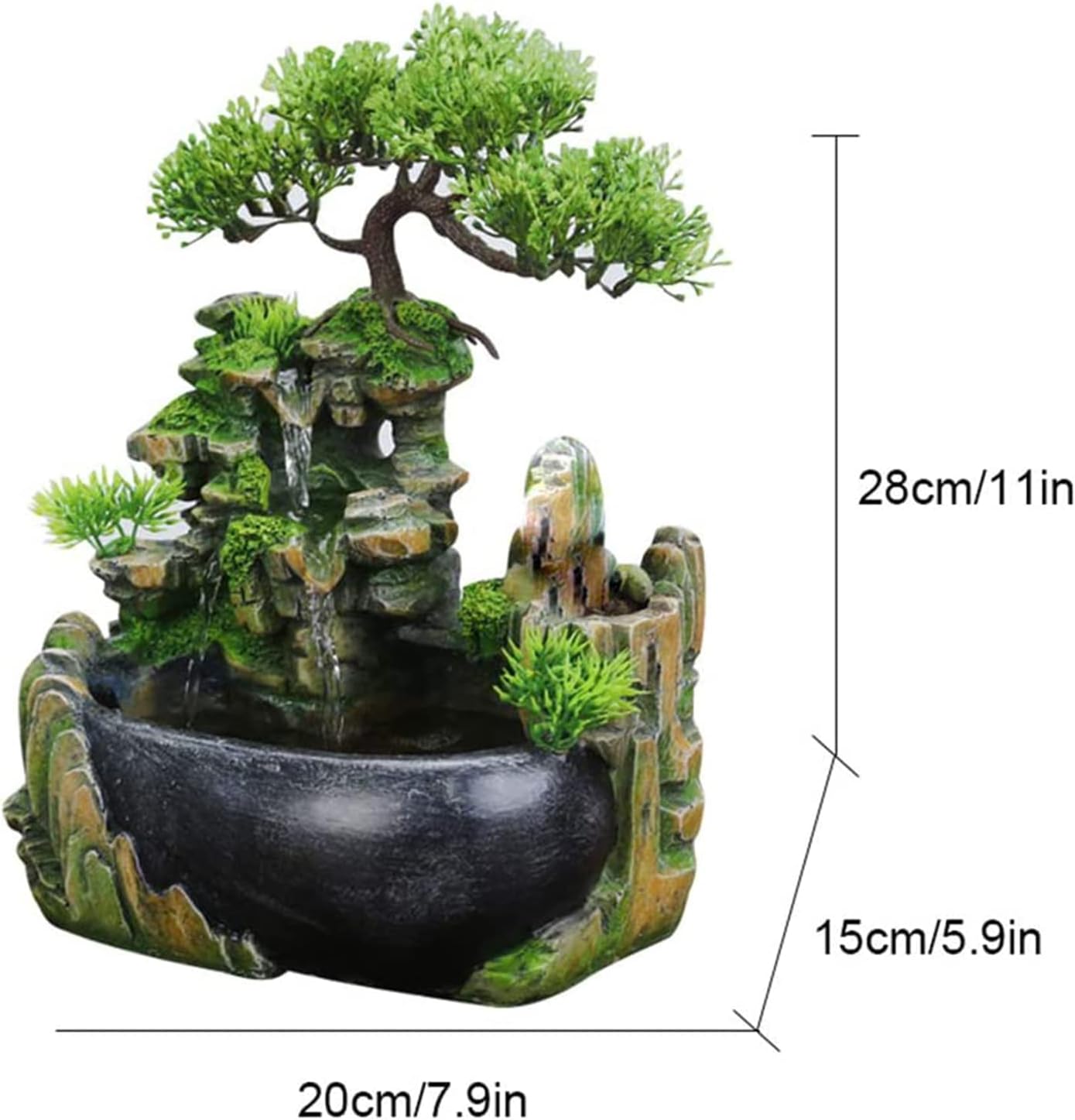Rockery Stream Tabletop Fountain, Zen Meditation Indoor Waterfall Feature with Automatic Pump and Switch, Desktop Fountain for Home Office Bedroom Decoration (A)