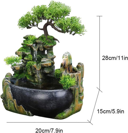 Rockery Stream Tabletop Fountain, Zen Meditation Indoor Waterfall Feature with Automatic Pump and Switch, Desktop Fountain for Home Office Bedroom Decoration (A)