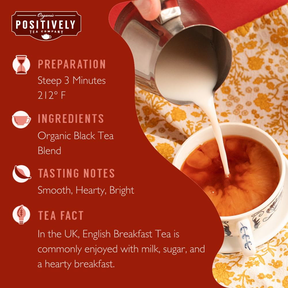 Positively Tea, Organic English Breakfast Black Tea, Loose Leaf, 16 Ounce
