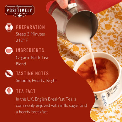 Positively Tea, Organic English Breakfast Black Tea, Loose Leaf, 16 Ounce