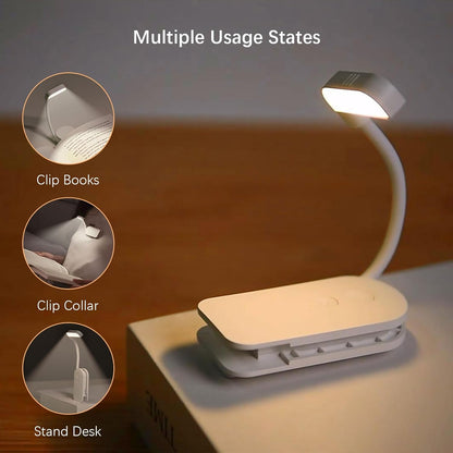 Portable LED Reading Lights, Eye Caring 3 Color Temperatures and Dimming Brightness Book Lights, Lightweight USB Rechargeable Clip-On Lamp for Book Lovers Night Reading (Black)