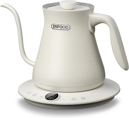 INFOOD 0.8L Gooseneck Electric Kettle, Precise Temperature Control for Pour Over Coffee & Tea, 1200W Fast Boiling Water, Auto Shut Off, Scheduling, Stainless Steel, Floral Painted Design
