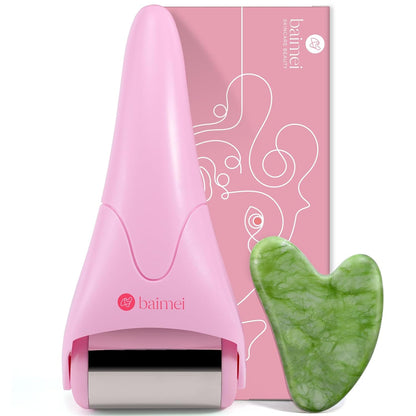 BAIMEI IcyMe Ice Roller for Face and Gua Sha Facial Tool Set, Ice Face Roller Reduces Puffiness Relieves Migraines Skin Care Tools, Self Care for Women - Pink