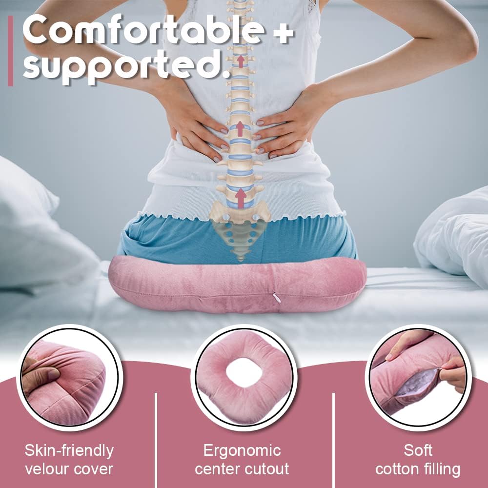 Stuffed Donut Pillow Seat Cushion | for Tailbone and Coccyx Pain, Hemorrhoids, Bed Sores, Pregnancy, Prostate, Surgery Recovery, Sitting Pressure Relief, for Home, Office and Car (Grey)