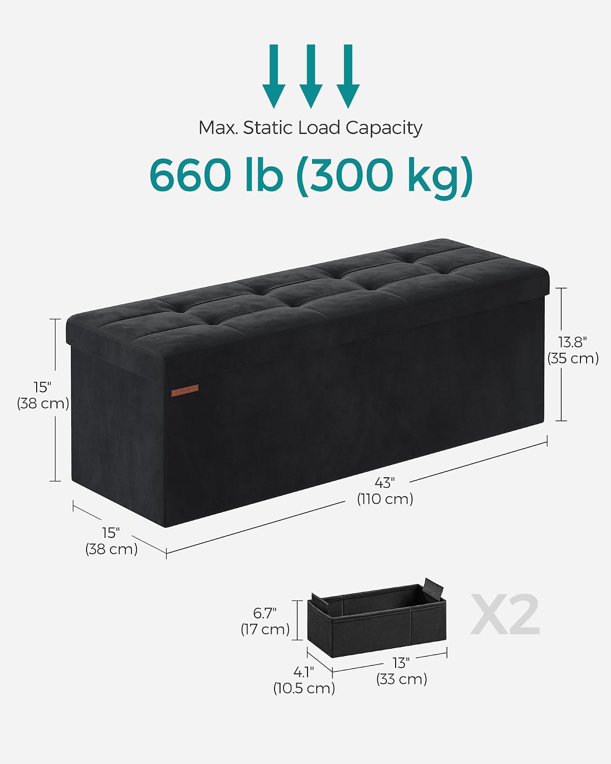 SONGMICS Mazie Collection - Storage Ottoman Bench, Foldable Foot Rest, 15 x 43 x 15 Inches, End of Bed Bench, Storage Chest, Load 660 lb, Living Room, Bedroom, Entryway, Jelly Pink ULSF277R01