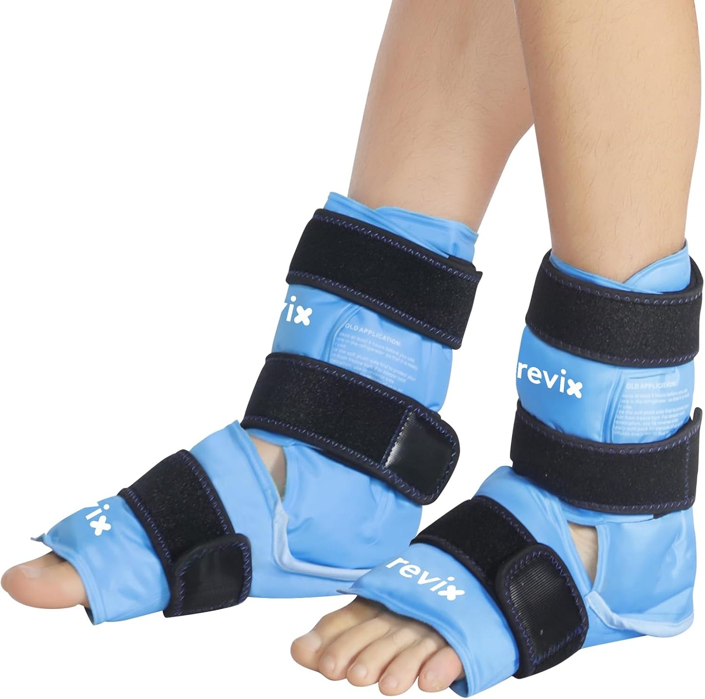 REVIX Ankle Ice Pack Wrap for Foot Pain Relief and Feet Injuries, Reusable Gel Ice Cold Packs for Achilles Tendonitis, Plantar Fasciitis, Sprained Ankles and Heels