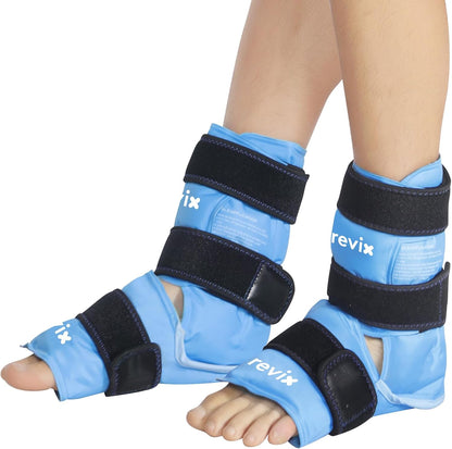 REVIX Ankle Ice Pack Wrap for Foot Pain Relief and Feet Injuries, Reusable Gel Ice Cold Packs for Achilles Tendonitis, Plantar Fasciitis, Sprained Ankles and Heels