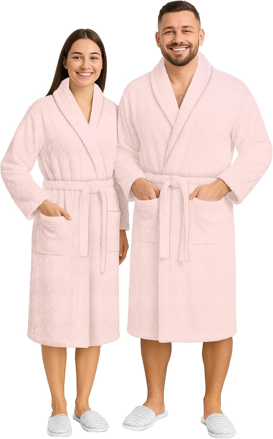 Pearl Linens Cotton Terry Shawl Collar Bathrobe - Soft, Lightweight & Absorbent Unisex Spa Robe for Women & Men - 1 Piece