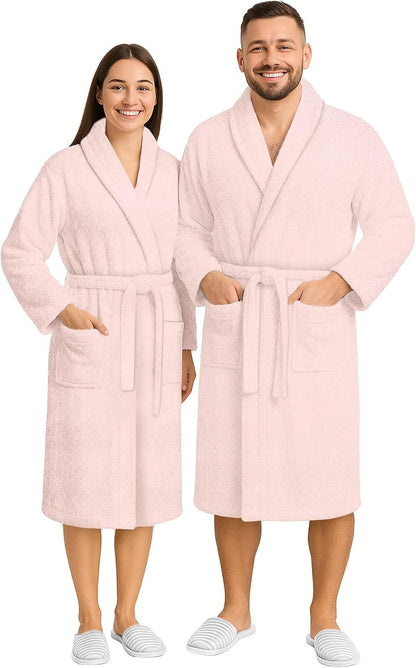 Pearl Linens Cotton Terry Shawl Collar Bathrobe - Soft, Lightweight & Absorbent Unisex Spa Robe for Women & Men - 1 Piece