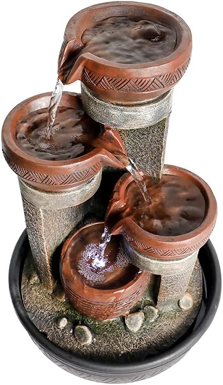 15.7''H Tabletop Water Fountain with LED Lights - Peaceful and Relaxing Water Sound - Small Desktop Waterfall Fountain for Home and Office Decoration