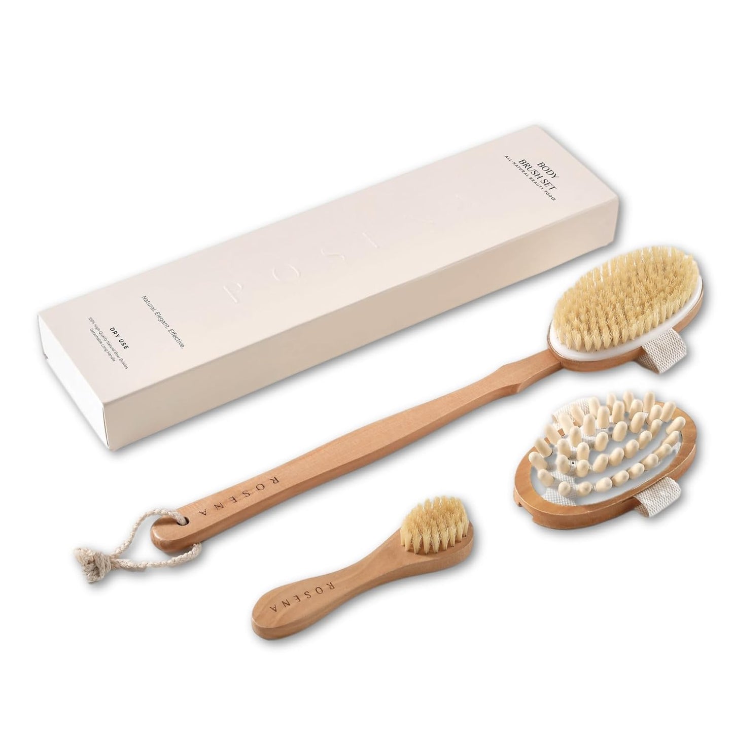 Dry Brushing Body Brush Set, Lymphatic Drainage, Natural Bristles