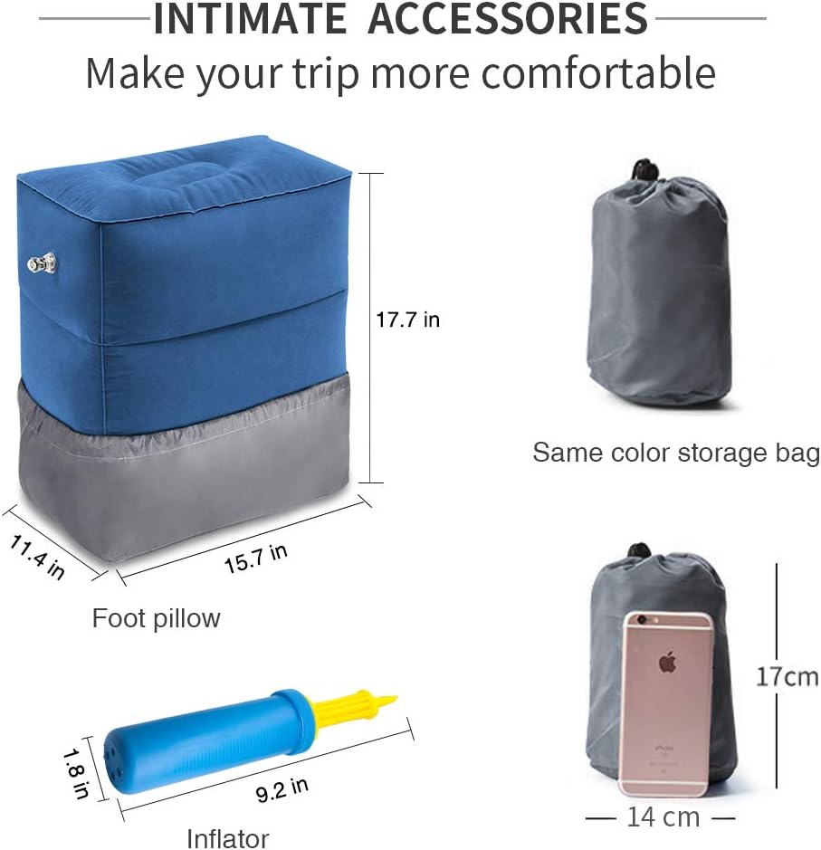 ZIQIAN Inflatable Travel Foot Rest Pillow, Adjustable 3-Layer Height