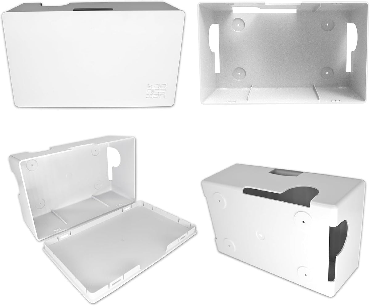 Cable Management Box ABS 12.6x7.9x4.5in, White, Mounting Kit Included