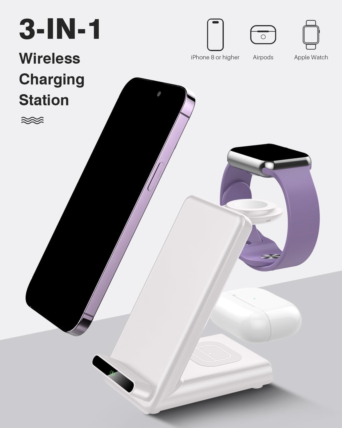 Wireless Charging Station,3 in 1 Charging Stand for Apple Multiple Devices