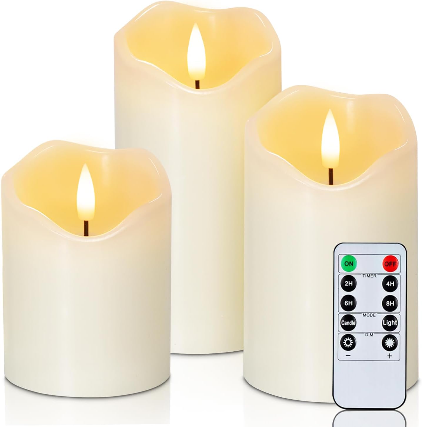 Homemory 6"x3" Outdoor Waterproof Flameless Candles, LED Candles, Battery Operated Candles with Remote and Timers, Electric Fake Plastic Pillar Candles, Ivory White, Set of 2