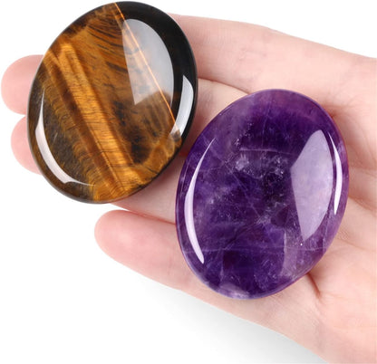 YATOJUZI Thumb Worry Stones for Anxiety Stress Relief Items Healing Crystals Natural Amethyst Rose Quartz Crystal Palm Pocket Stone Gemstones Meditation Reiki Spiritual Gifts for Women Men 2PCS
