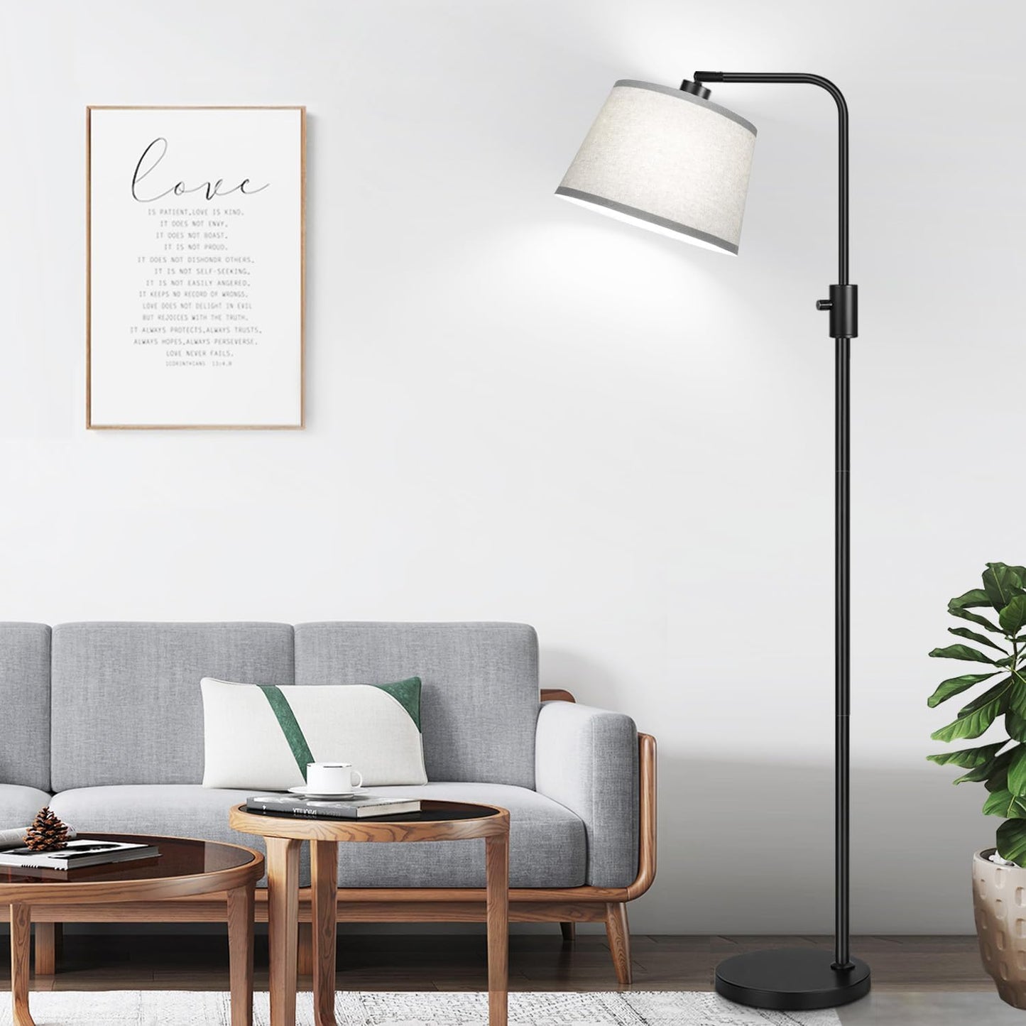【Upgraded】 Dimmable Floor Lamp, 1000 Lumens LED Edison Bulb Included, Arc Floor Lamps for Living Room Modern Standing Lamp with Linen Shade, Tall Lamp for Bedroom Office Dining Room- Black