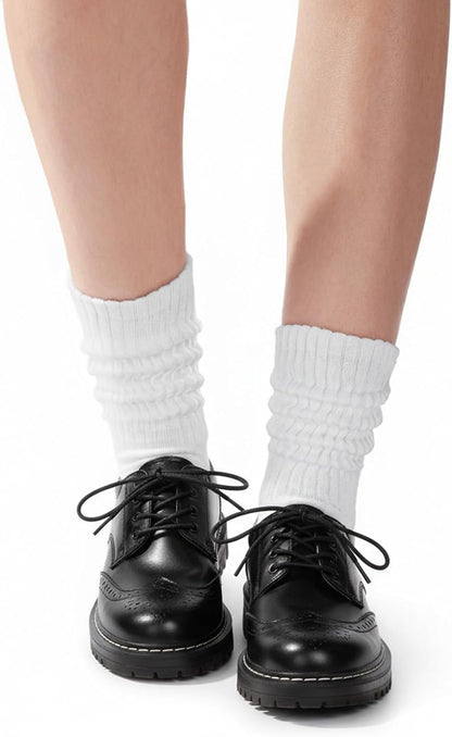 Womens Scrunch Crew Socks: Retro Solid Slouch Mid Calf Socks - Cotton Casual Athletic Socks
