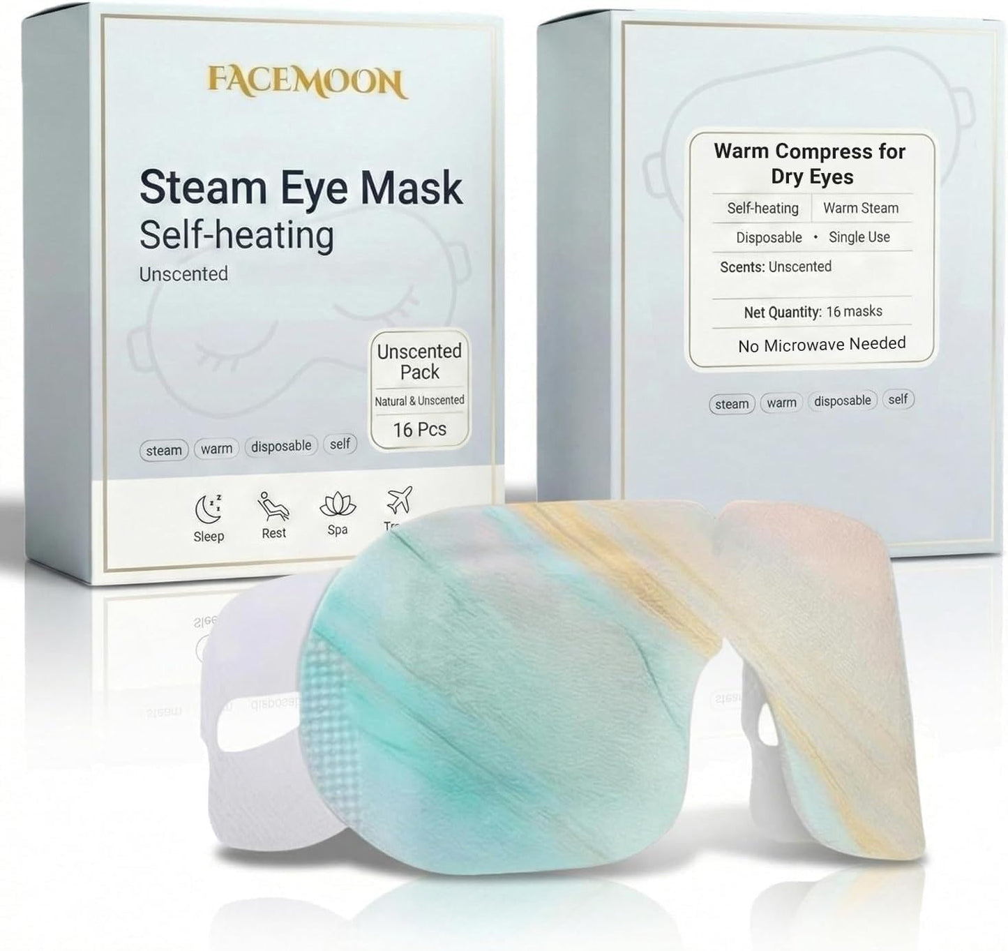 FACEMOON 30 Pack Self-Heating Steam Eye Masks for Dry Eyes: Moist Heat Warm Compress for Stye Fast Relief & Digital Eye Strain, Disposable Heated Eye Mask, No Microwave Needed, Unscented Travel Ready
