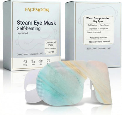 FACEMOON 30 Pack Self-Heating Steam Eye Masks for Dry Eyes: Moist Heat Warm Compress for Stye Fast Relief & Digital Eye Strain, Disposable Heated Eye Mask, No Microwave Needed, Unscented Travel Ready