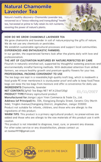 WOTIHA 60 Count Premium Chamomile Lavender Tea Bags - 100% Pure Flowers, Soothing Aroma, Supports Relaxation & Better Sleep, Caffeine-Free, Additive-Free, Sugar-Free, Vegan.Non-GMO