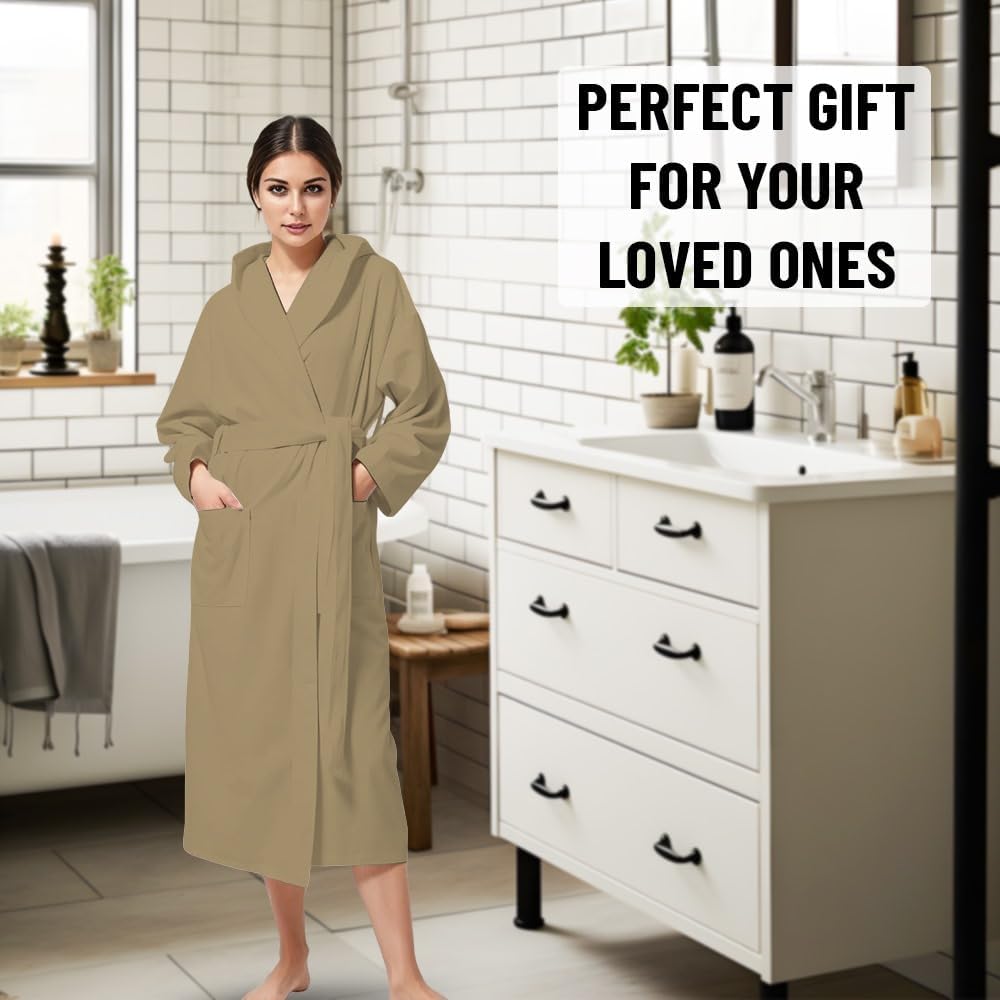 KAHAF COLLECTION Women Hooded 100% Cotton Terry Bathrobe, Soft Absorbent Quick Dry Robe for Spa, Shower & Home Wear