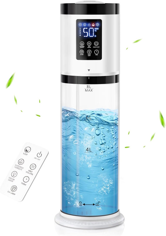 8L Humidifiers for Bedroom, 30dB Quiet, 500ft² Coverage, 60H Runtime