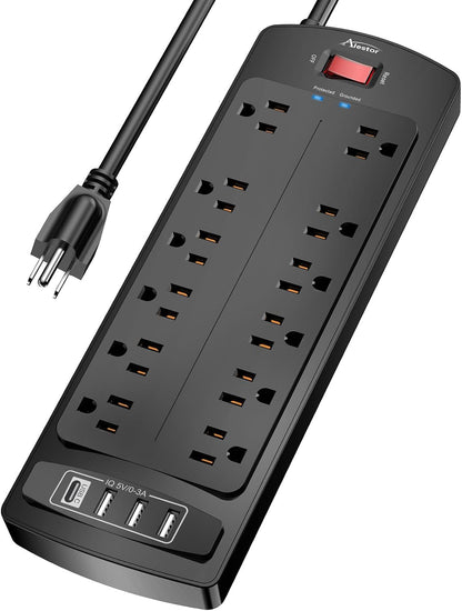 ALESTOR 6 Ft Surge Protector Power Strip with 12 Outlets and 4 USB Ports