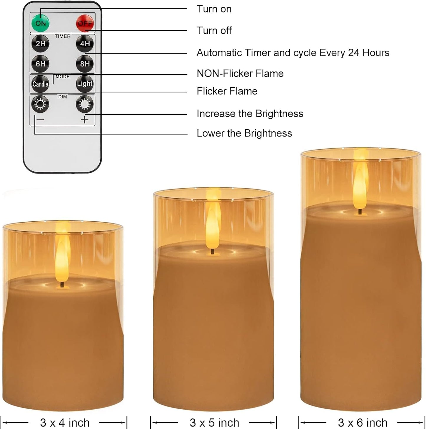 ANGELLOONG Flickering Flameless Candles, Realistic Battery Operated Candles with Remote and Timer, Set of 3 LED Candles for Fall Room Home Wedding Decor Centerpieces Table Party Christmas Decorations