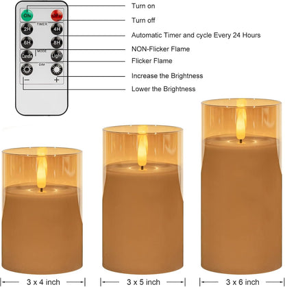 ANGELLOONG Flickering Flameless Candles, Realistic Battery Operated Candles with Remote and Timer, Set of 3 LED Candles for Fall Room Home Wedding Decor Centerpieces Table Party Christmas Decorations