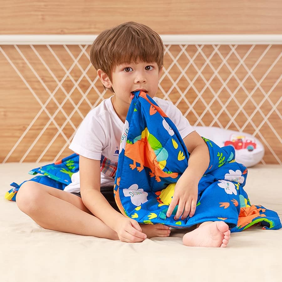 Sivio Weighted Lap Pad 2lbs, Cotton Weighted Blanket Sensory Weighted Lap Blanket Indoor Outdoor, 19 x 21 Inch, Blue Dinosaur