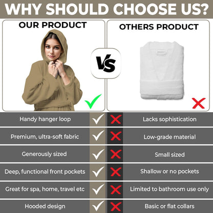 KAHAF COLLECTION Women Hooded 100% Cotton Terry Bathrobe, Soft Absorbent Quick Dry Robe for Spa, Shower & Home Wear