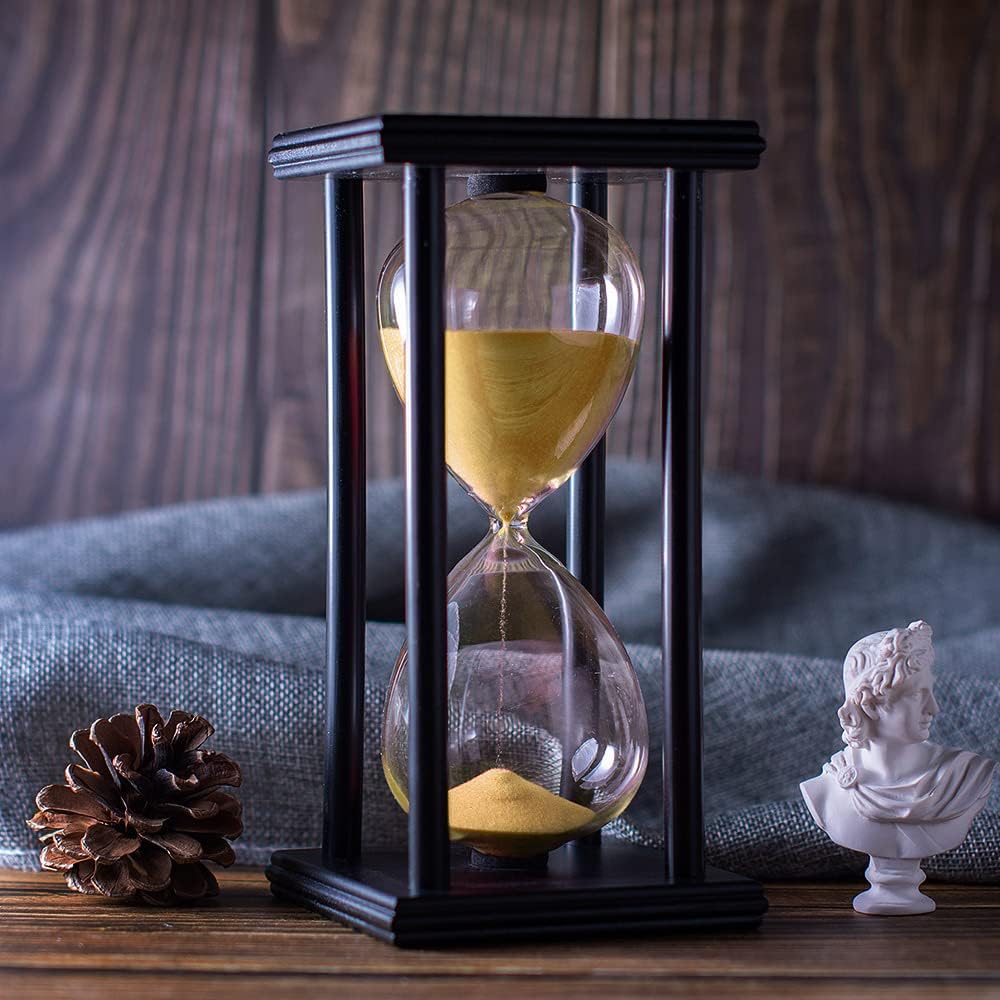 BELLAWARE Hourglass Timer with Red Sand, 60 Minute Wooden Sand Timer | Creative Handcraft Decoration