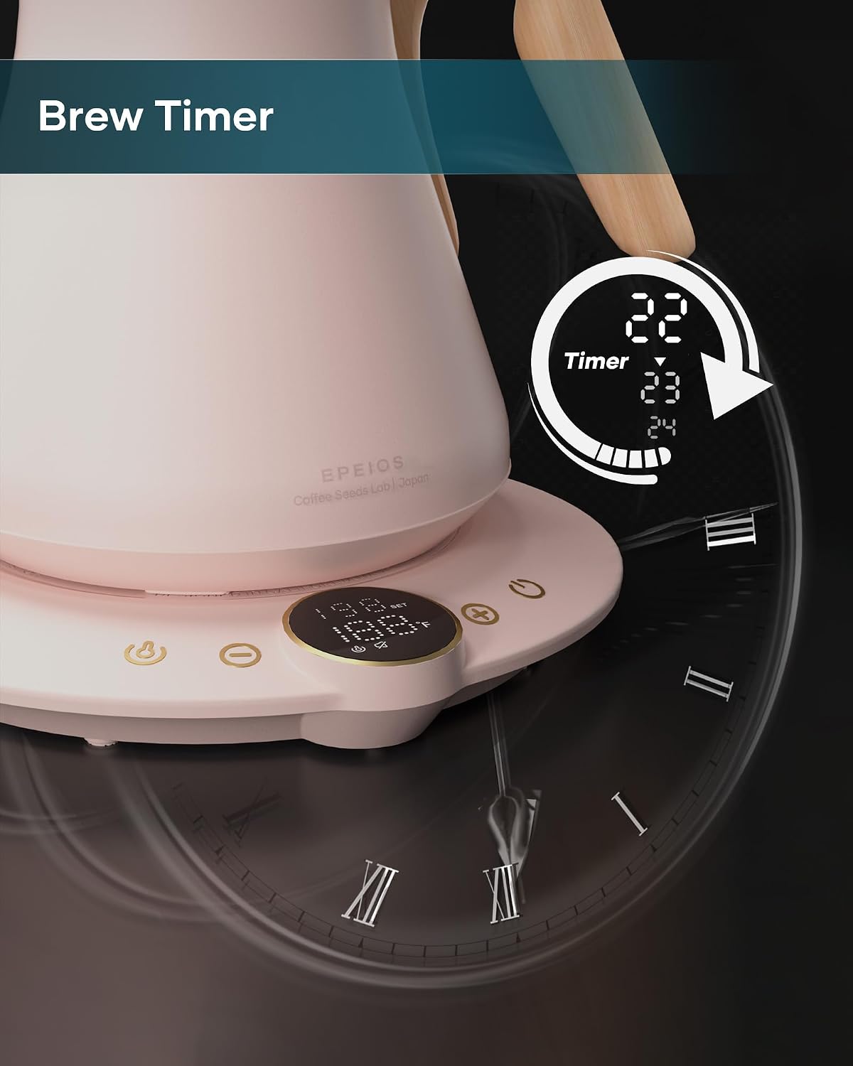 INTASTING Gooseneck Electric Kettle with ±1℉ Temperature Control for Pour Over Coffee & Tea, Quick Heating, BPA-Free Stainless Steel, Built-in Brew Timer, 1500W/0.9L (Ebony Black)