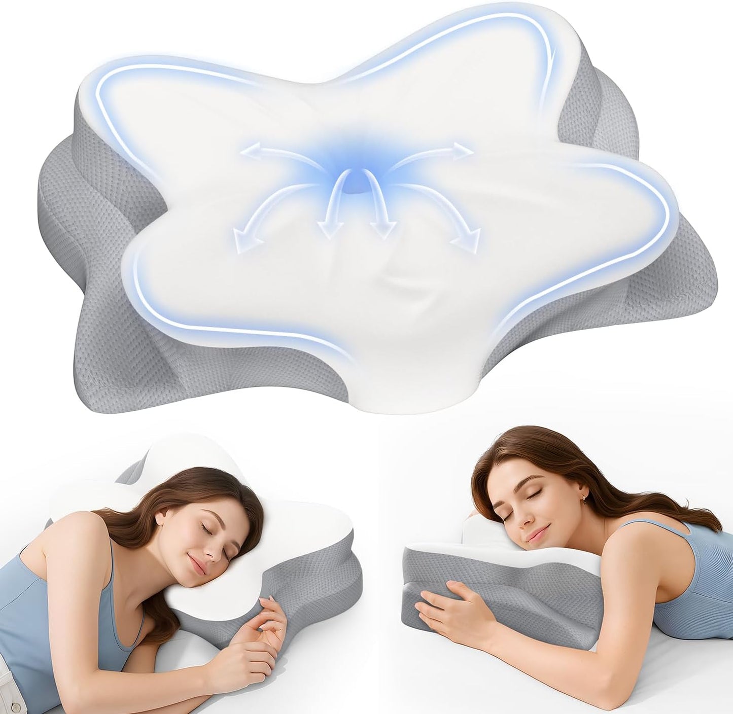 Cervical Neck Pillow, Ergonomic Memory Foam Pillow for Neck Pain Relief with Dual-Height Design, Breathable Cover, Neck Support for Side Back & Stomach Sleepers, Odorless White 1 pcs