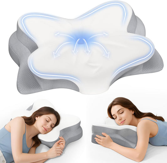 Cervical Neck Pillow, Ergonomic Memory Foam Pillow for Neck Pain Relief with Dual-Height Design, Breathable Cover, Neck Support for Side Back & Stomach Sleepers, Odorless White 1 pcs