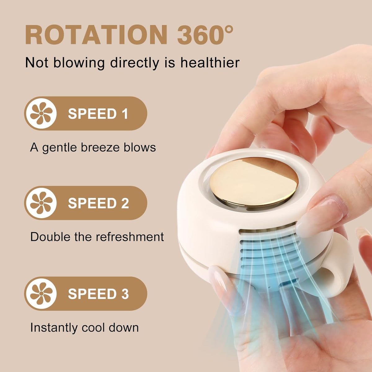 Portable Silent Mini Bladeless Fan Clip On, Small Fan Clip on for Shirt & Waist, Adjustable 3-Speed Suspended Whirlwind Fans, For Outdoor & Travel & Office, Travel Accessories, Gift (White)