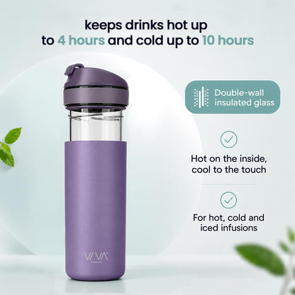 VIVA Recharge Tea Infuser Bottle, 16 oz Insulated Stainless Steel Travel Tea Tumbler with Infuser for Loose Leaf, Hot & Cold Tea & Coffee, Patented Steep Control, Leak-Resistant Lid - Mustard