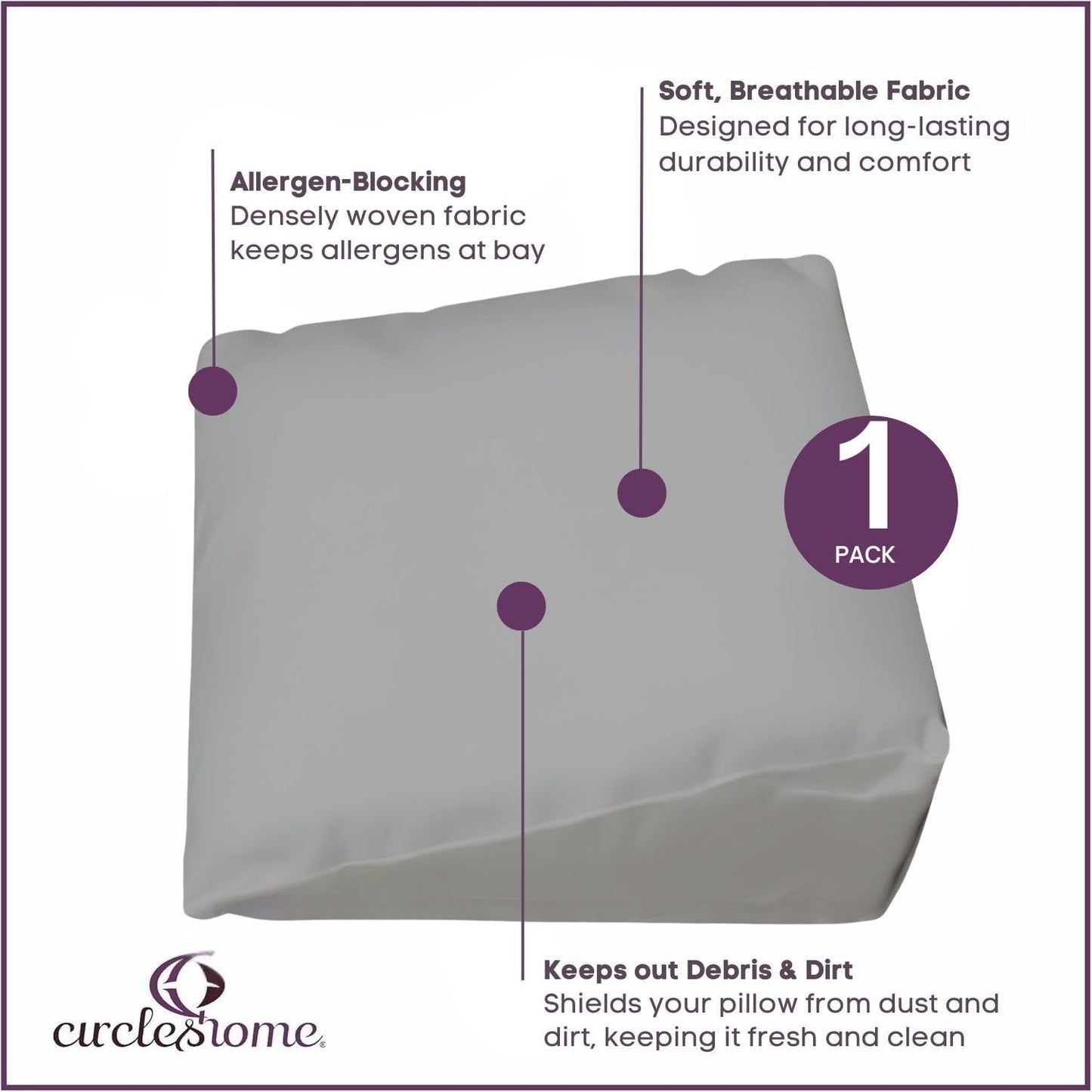 CirclesHome Pillow Protectors 4 Pack Standard Zippered - 100% Cotton Breathable Pillowcases - Protects Pillows from Dirt, Dust and Debri (Standard - Set of 4 - 20x26)