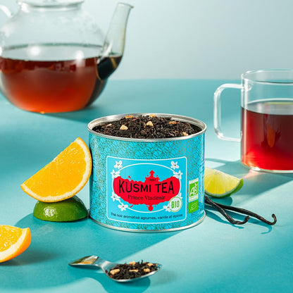 Kusmi Tea - Prince Vladimir - Organic Earl Grey Black Tea with Orange - Flavored with Citrus, Cinnamon, Bergamot, Vanilla & Spices - Caffeinated Tea - Loose Leaf Tea - Tin Box of 3.5 oz